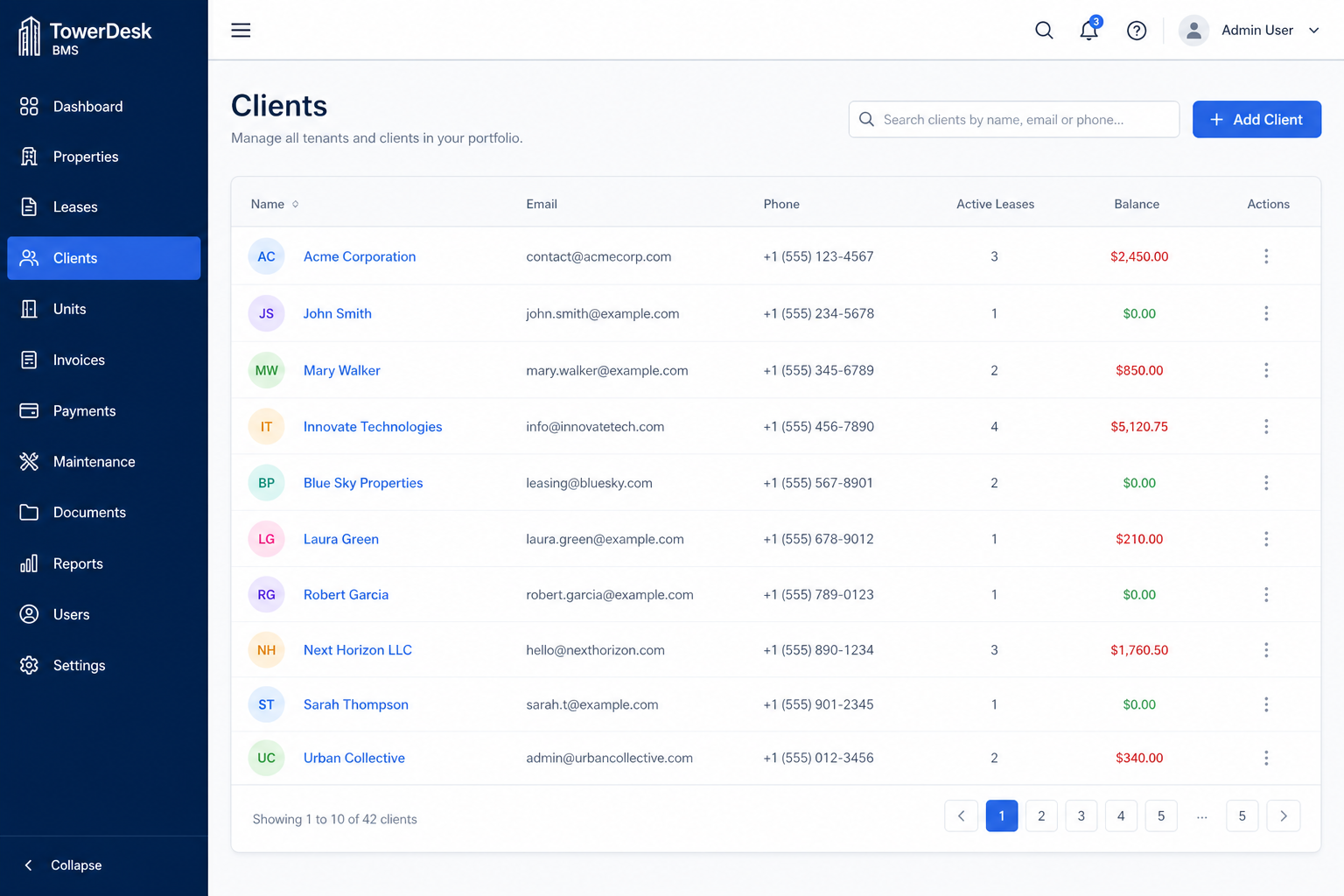 TowerDesk tenants list
